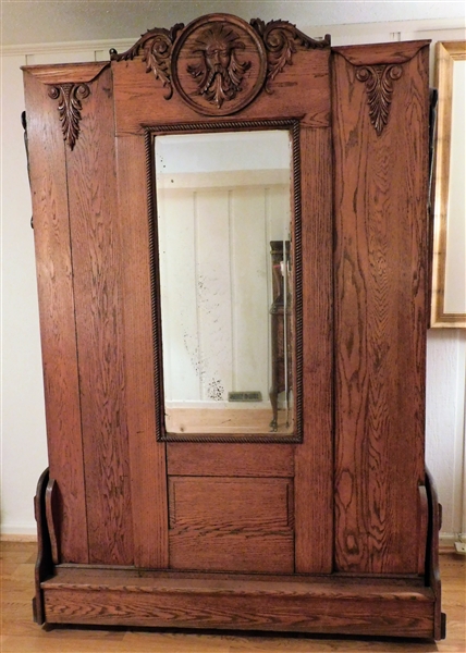 Awesome Oak Murphy Bed "Victoria Bed" - North Wind Carving , Beveled Mirror - 3/4" Size - Great Condition - 82" 52" by 24"