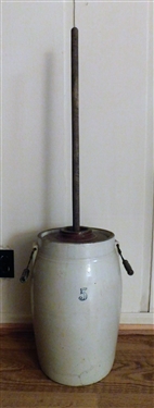 5 Gallon Stone Churn with Lid and Dasher - Churn is CRACKED 
