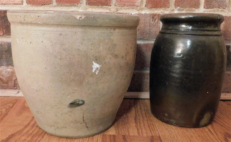 Pottery Milk Crock and Pottery Storage Jar - 8"