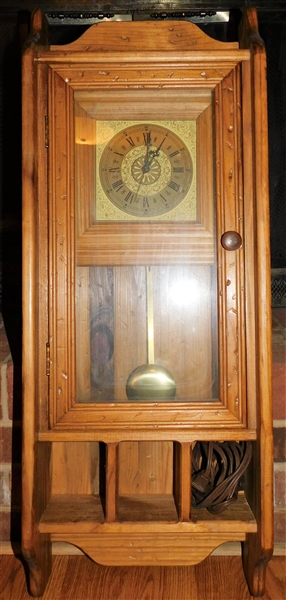 Electric Wall Clock in Pine Case - Cubbies at Bottom - 32" tall 12" wide