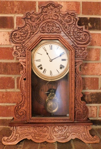 Oak Kitchen Clock - with Key, Works, and Pendulum 