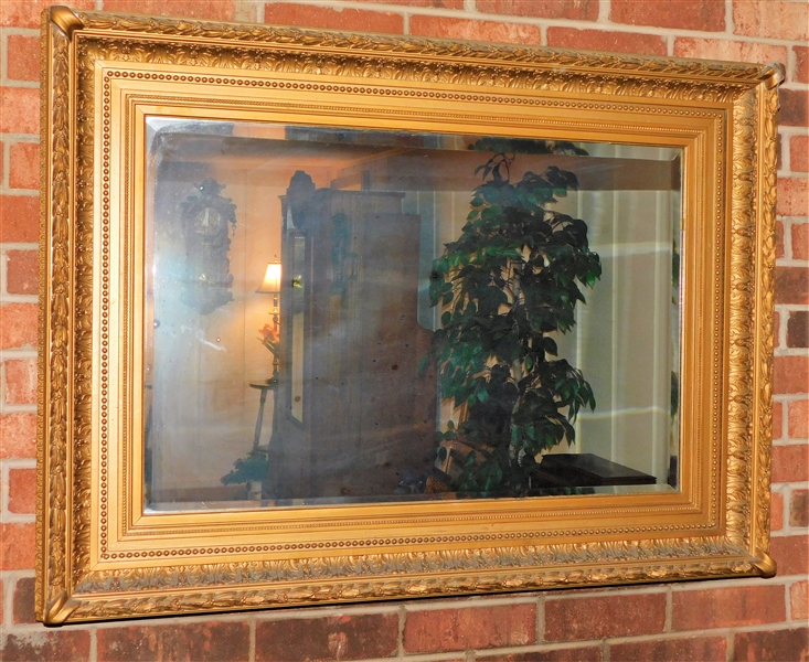 Nice Large Beveled Mirror in Gold Frame - 28" by 38 1/2"