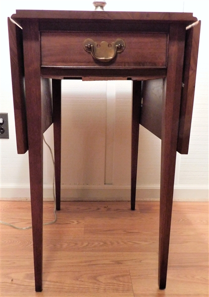 Henkel Harris Walnut Drop Leaf End Table- Tapered Legs - 1 Drawer - 26" tall 23" by 16" - Closed