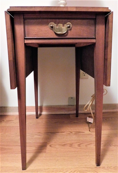 Henkel Harris Walnut Drop Leaf End Table- Tapered Legs - 1 Drawer - 26" tall 23" by 16" - Closed