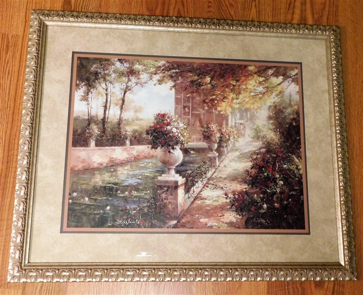 Nicely Framed Print of Garden Scene - Frame Measures - 33" by 27"