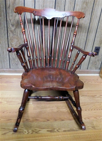 Boston Rocker 1 Broken Spindle - Carved Leaves on Back - 31" tall 