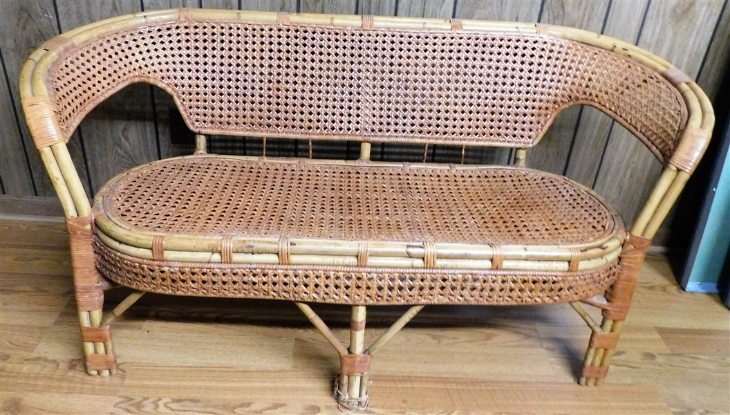 Cane and Rattan Settee - Some Fraying at Bottom of Center Leg - 27 1/2" tall 54" by 24"