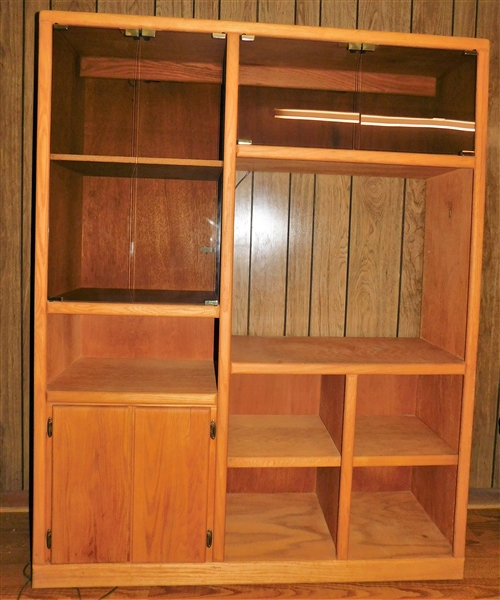 Oak and Smoked Glass Shelving Unit - 72" 56" by 17" 