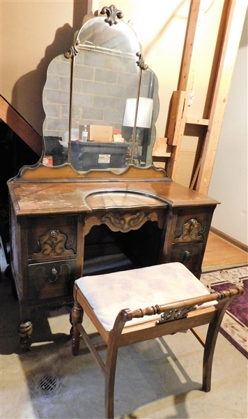 1930s Vanity with Mirror and Stool  34 1/2" 43" by 20" - 