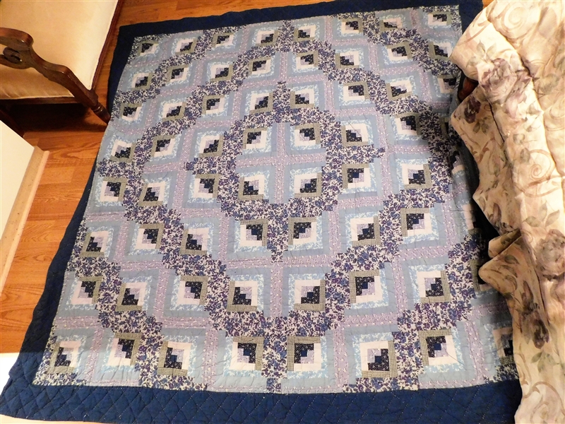 Blue Log Cabin Style Quilt 81 `1/2" by 81"