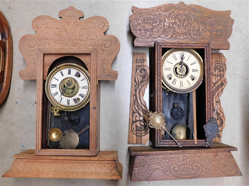 2 Oak Kitchen Clock Projects - Both Need Repair - See Photos