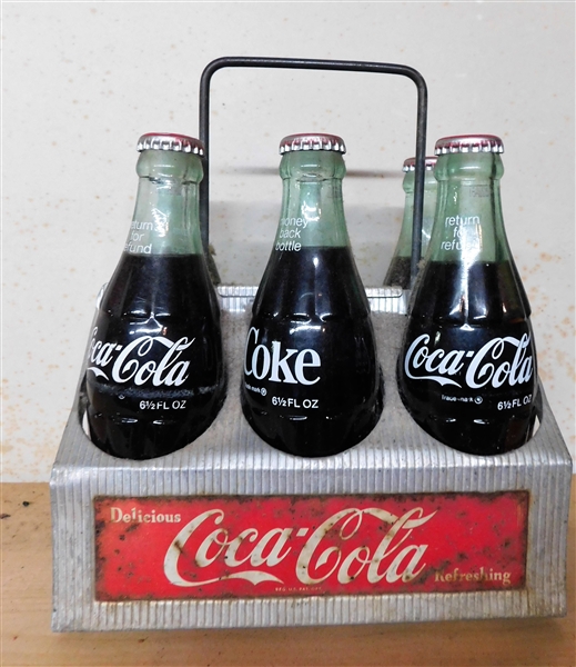 Aluminum Coca Cola 6 Pack Carrier with 6 Unopened Bottles