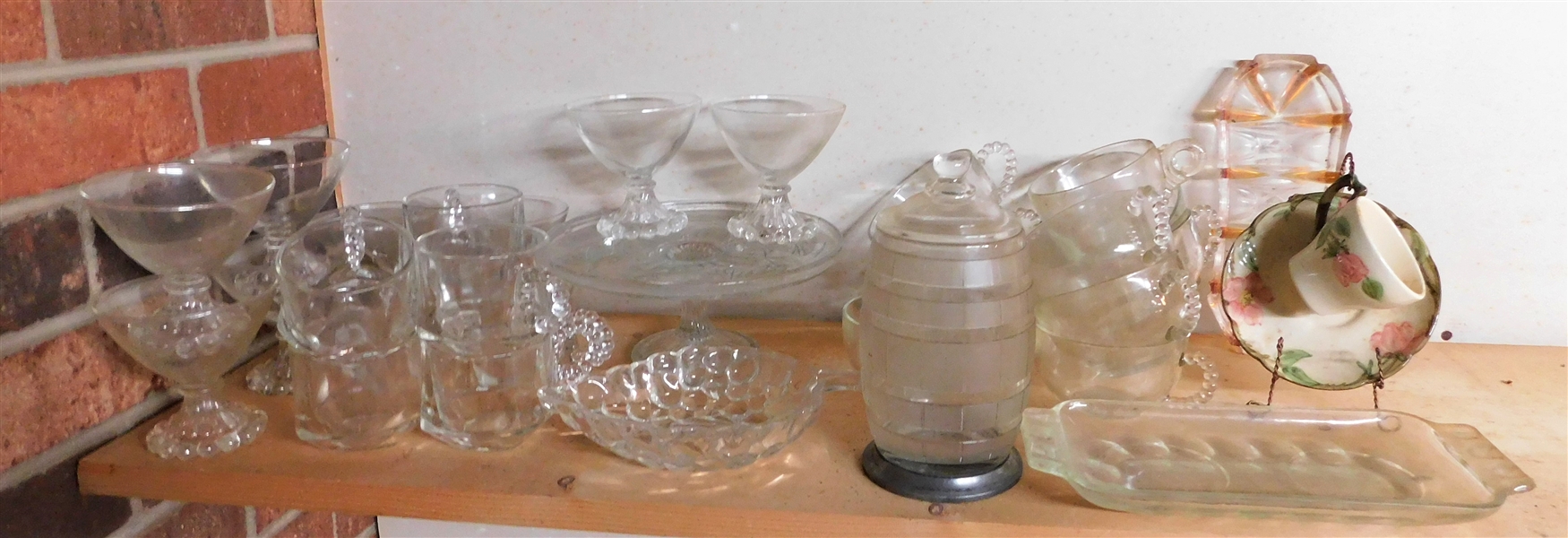 Lot of Clear Glass including Cups, Sherbets, Candy Dish, Etc. 