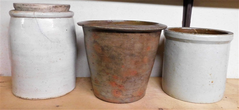 North Carolina 8  Milk Crock, Stone Crock, Stone Crock with Crack, and Churn Lid