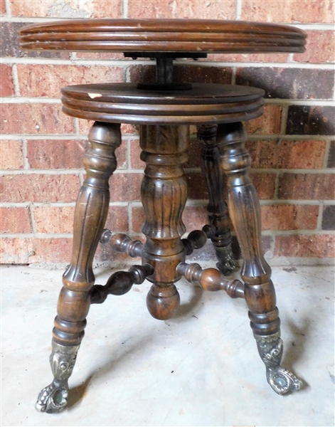 Ball and Claw Foot Piano Stool - 18" tall 14" Across