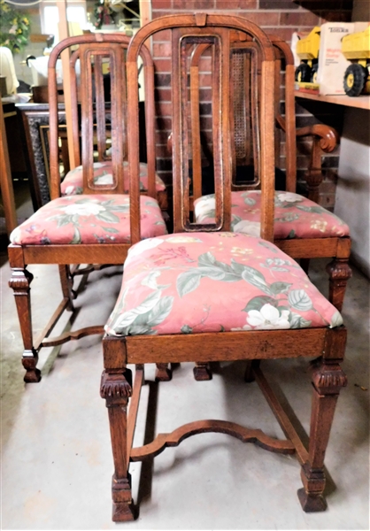 5 Oak Chairs - 4 Side Chairs - Missing Caning in Backs, 1 Captains Chair