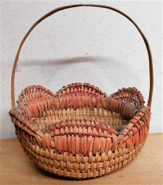 Caswell County Oak Split Basket - Faint Red Paint on Edges - 3 1/2 tall 7 Across- 7 1/2 tall with Handle
