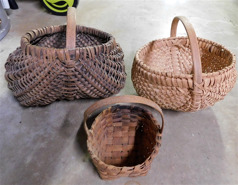 3 Oak Split Baskets including 2 Egg Baskets and 1 Small Basket - Largest Measures - 6" tall Approx. 13" Across