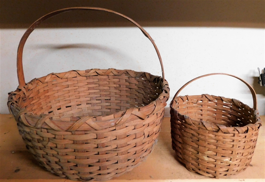 2 Round Oak Split Baskets - Largest Measures 6" by 13"