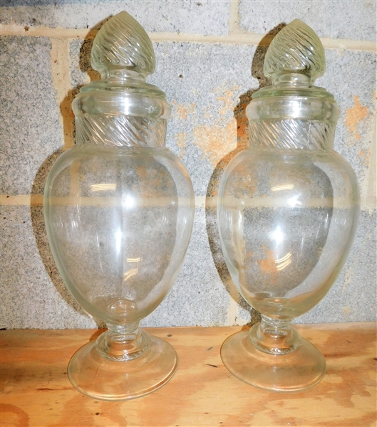 Pair of Swirl Top Apothecary Jars - 16" tall 