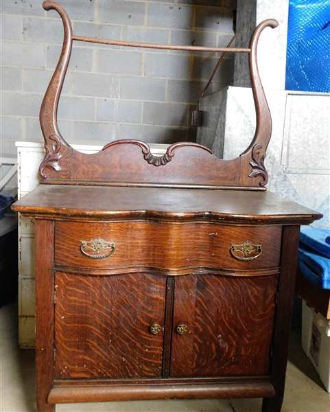 Tiger Oak Serpentine Front Washstand  With Towel Bar - 30" 33" by 16" - Not Including Towel Bar