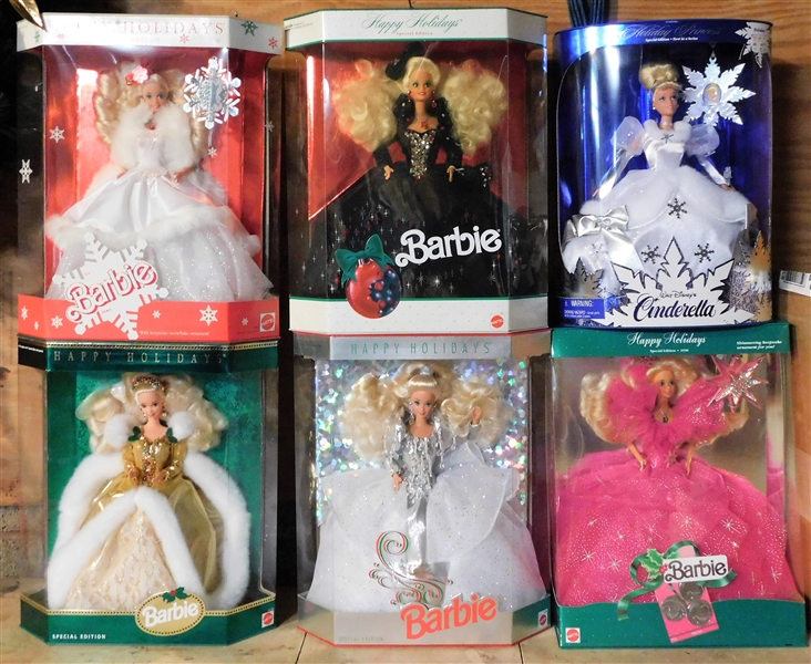 6 Special Edition Holiday  Barbies in Original Boxes - 1989, 1990, 1991, 1992, 1994, 1996, 