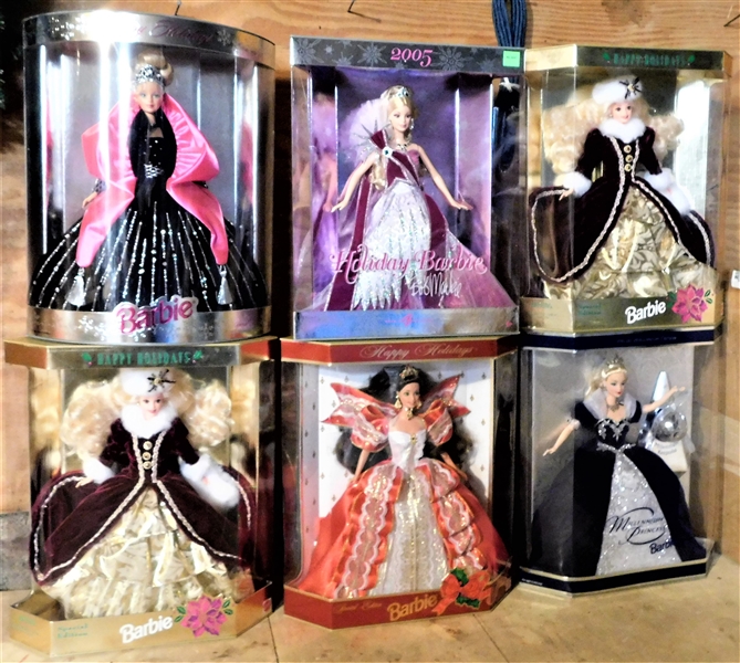 6 Special Edition Holiday Barbies in Original Boxes including Bob Mackie, Millennium Princess, 