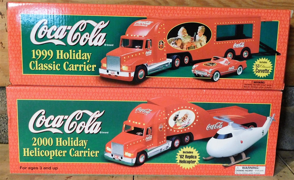 1999 and 2000 Coca Cola Holiday Classic Carrier Trucks in Original Boxes