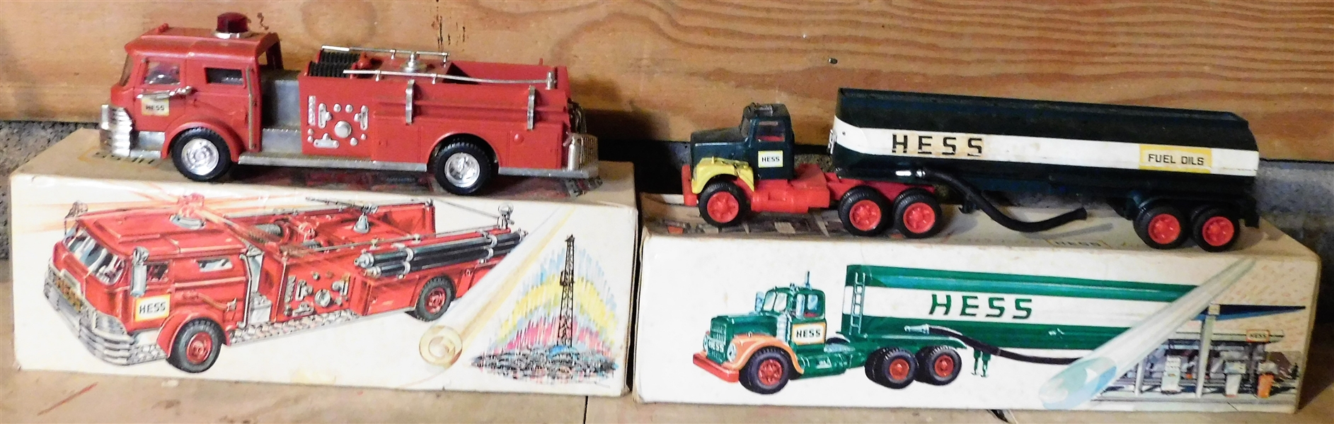 2 Hess Battery Operated Trucks- Made in The British Crown Colony of Hong Kong - Some Minor Damage to Both Trucks - in Original Paper Boxes 