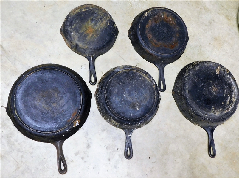 5 Cast Iron Frying Pans Largest is 12" Smallest 9"