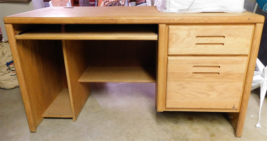 Oak Desk with Keyboard Drawer, File Drawer, and Smaller Drawer - 30 1/4" tall 55" by 24" - DESK ONLY