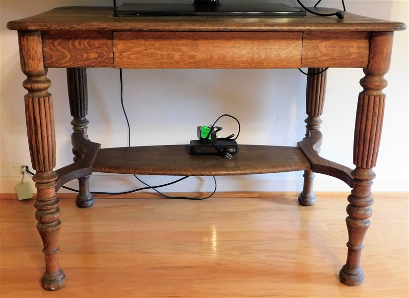 Oak Reeded Column Table with Drawer - 28" 37" by 26"