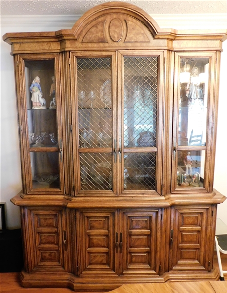 American of Martinsville -Lighted Breakfront China Cabinet 4 Blind Doors at Bottom with drawer inside - 90" 72" by 18 1/2" - 2 Piece