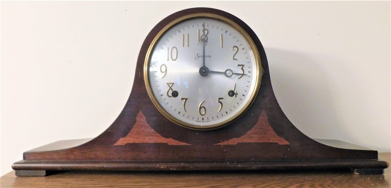 Sessions Mantle Clock - with Key and Pendulum - 8 Day with Original Paper Labels - Strikes with 2 Tone Chimes - 9 1/2" tall 21" long 