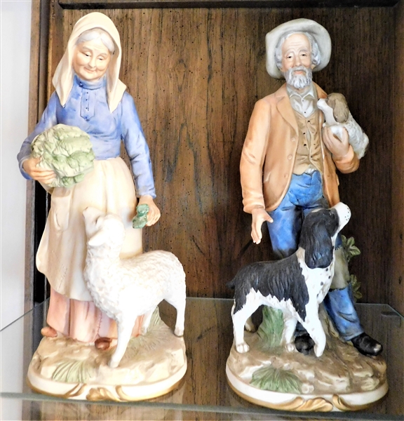 Pair of 11" Homco Figures - Lady with Sheep and Man with Dog 