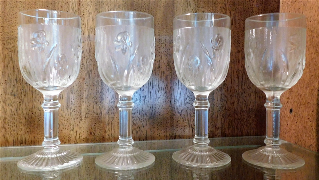 4 Iris and Herringbone Wine Glasses - 5 5/8"