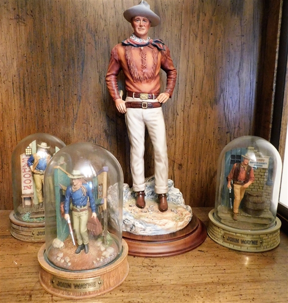 Hand Painted John Wayne Figure "The Duke" 11" tall with 3 John Wayne Hand Painted Limited Edition Sculptures with Glass Domes 4 1/2" tall 