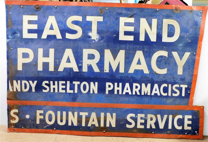 East End Pharmacy Sign - Metal Painted with Wood Frame on Back - 48" by 72" 