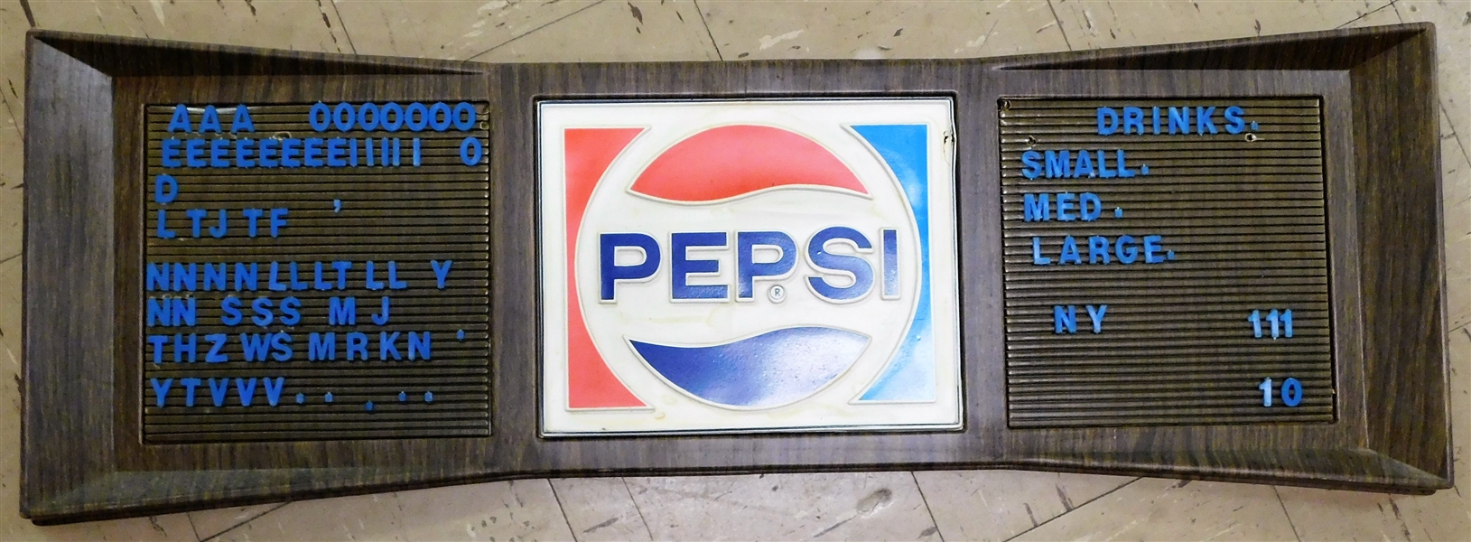 Plastic Pepsi Menu Board Sign - 12 1/2" by 37" - Crack in White Frame  -See Photo