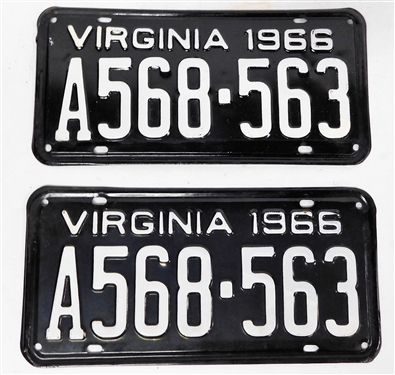 Matching Pair of Virginia 1966 Tags