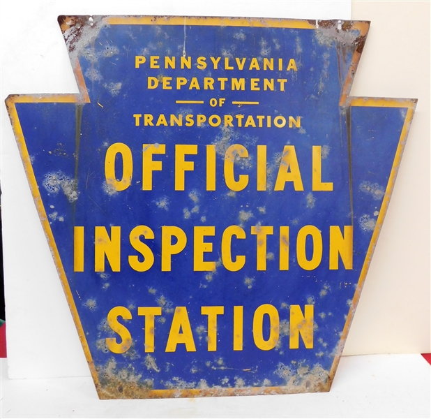 Pennsylvania Department of Transportation "Official Inspection Station" Sign - Double Sided - Metal - 21" by 24" at Largest Parts