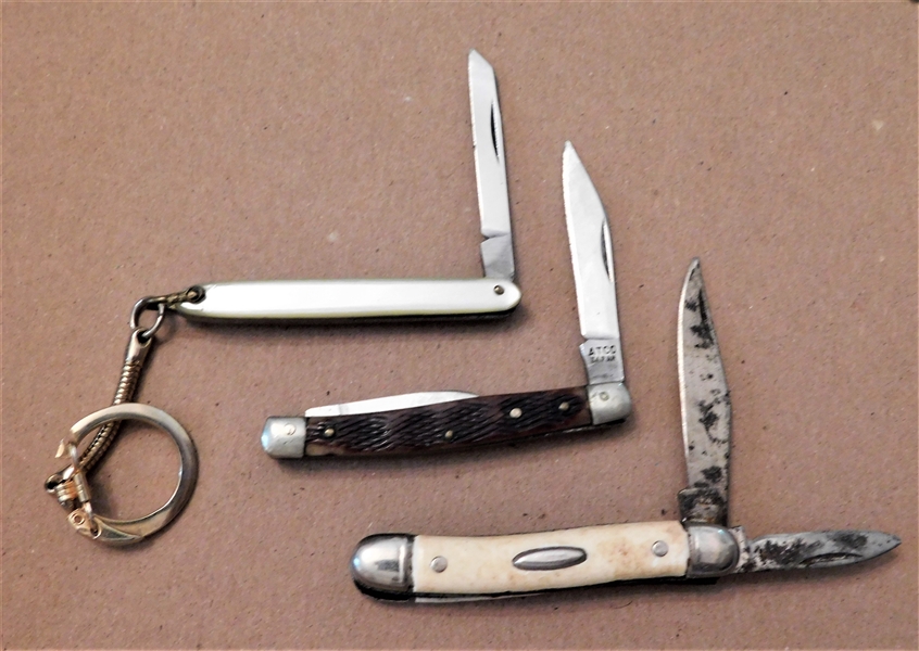 3 Japan Pocket Knives including Pearl Handle Key Chain Knife- 2 1/2"