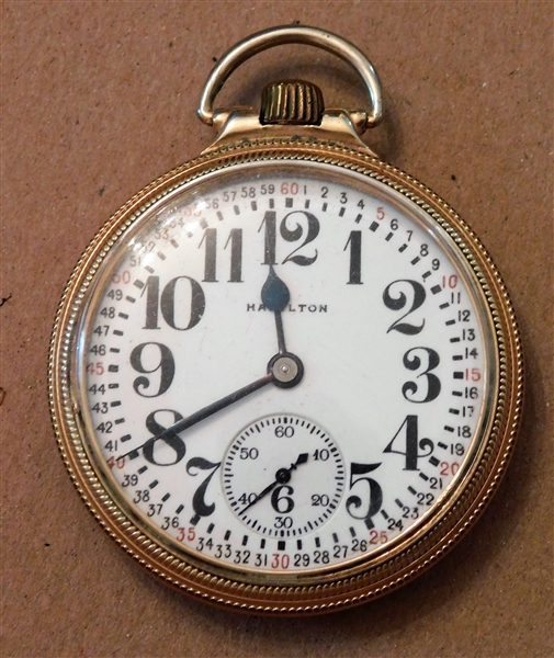 Hamilton 17 Jewels Pocket Watch  - 10kt Gold Filled Case - 2" across