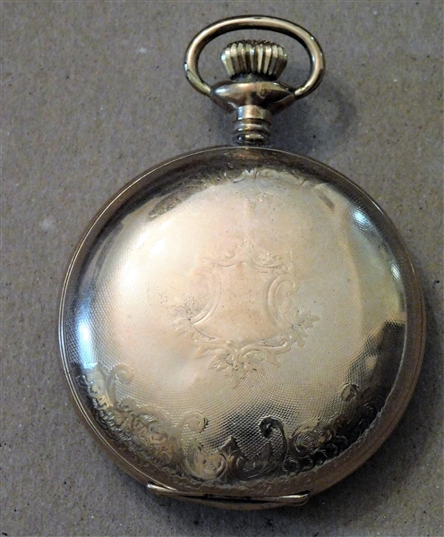 Waltham 15 Jewels Hunter Case Pocket Watch - Running - Gold Filled Case - 2 1/4" Across - Small Dent At Bottom of Case and Hole In Front Bezel - See Photos