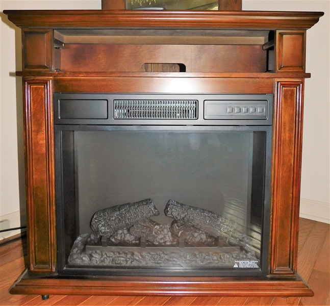 Electric Fireplace Heater with Wood Surround - on Wheels - With Remote - 30" tall 31" by 17" 