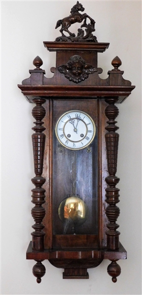 Wall Clock With Cherub and Horse - Key Inside - 38" 13" by 6 1/2" 