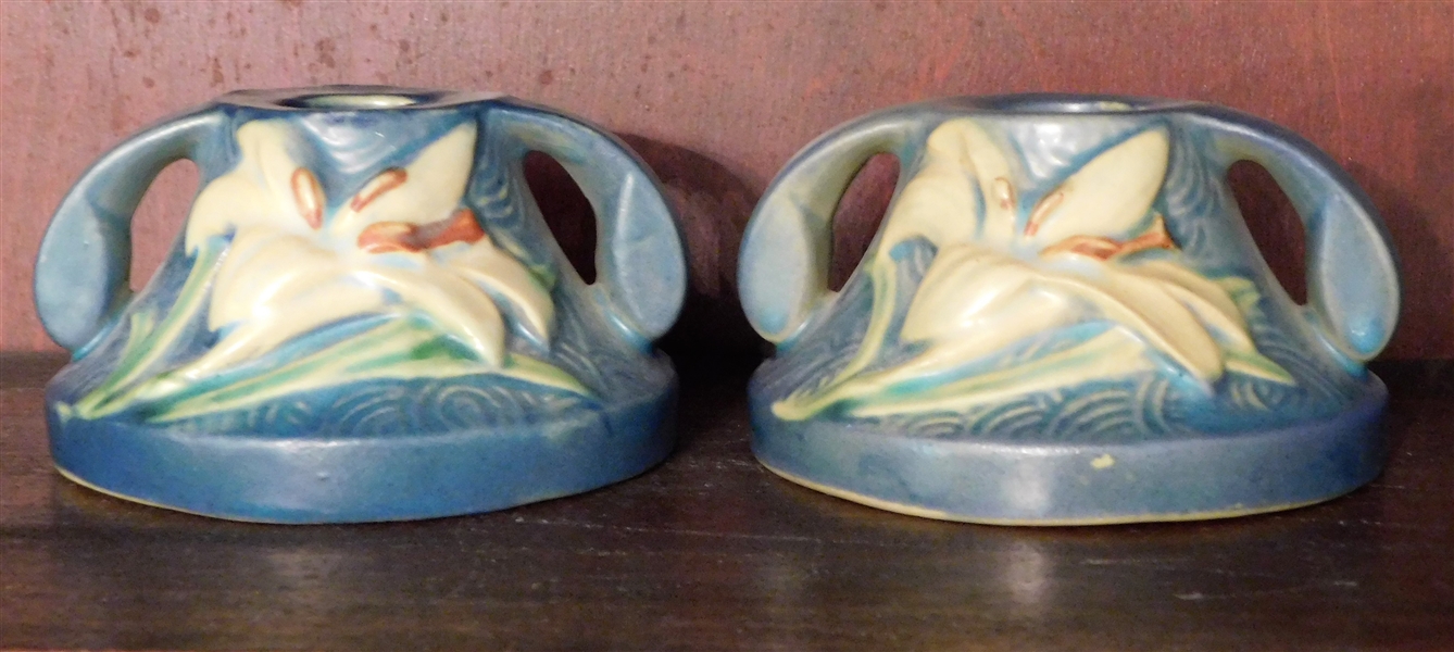 Pair of Roseville Zephyr Lily Z 2" Candle Sticks - #1162