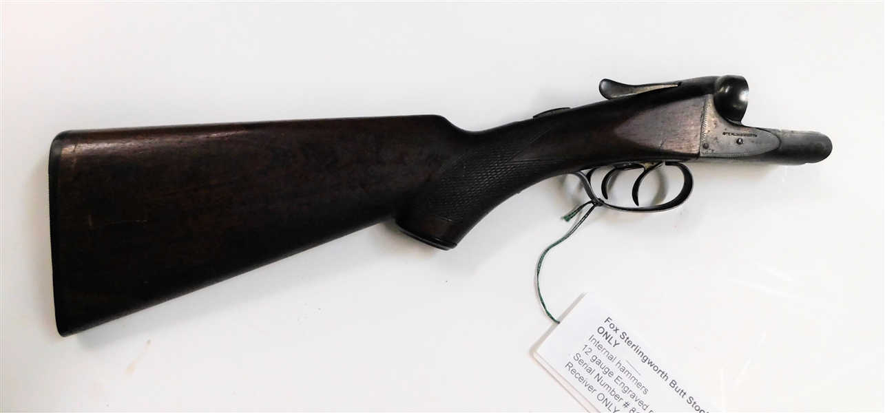 Fox Sterlingworth 12 Gauge But Stock and Double Barrel Receiver - Engraved Receiver ONLY