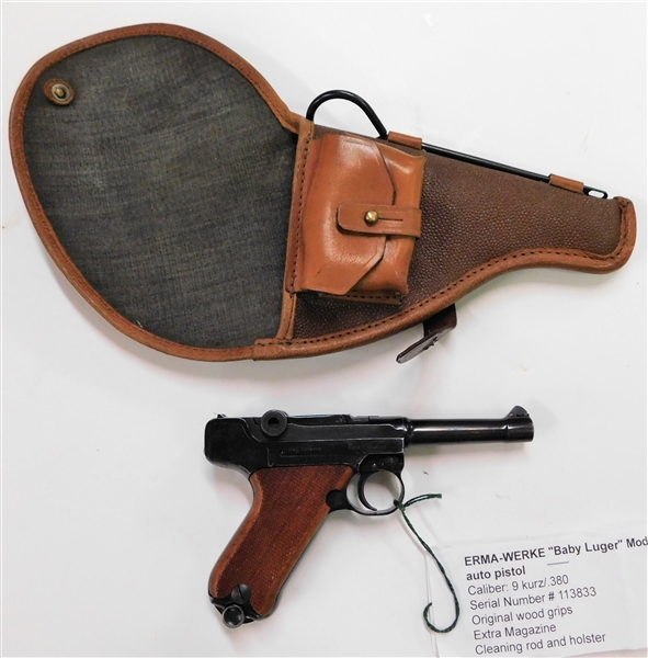 Erma-Werke "Baby Luger" Model KGP 68A .380 Semi Automatic Pistol - Caliber 9 Kurz/.380 - Original Wood Grips, Extra Magazine, Cleaning Rod, and Holster