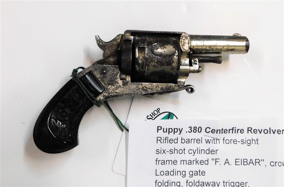 "Puppy" .380 Centerfire Revolver - Rifled Barrel with Fore-Sight- Six Shot Cylinder - Frame Marked "F.A. Eibar" Cal.380 - Nickel Plated with Engraved Floral Motif